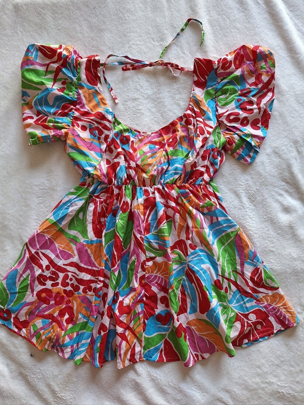 🏷️ NWT Girl Soul Tropical Hailey Mini Dress | Stunning Back Bow | Vibrant L